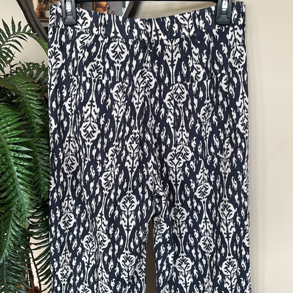 Zara Ava Pants Navy Cream Graphic Print Tribal Pattern Button Fly Boho Trousers - Picture 8 of 13